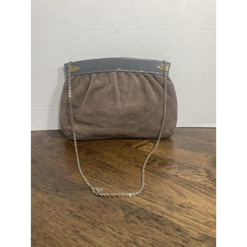 Vintage Crown Lewis Suede Bag Gold Chain  Purse 1970s-1980s Clutch